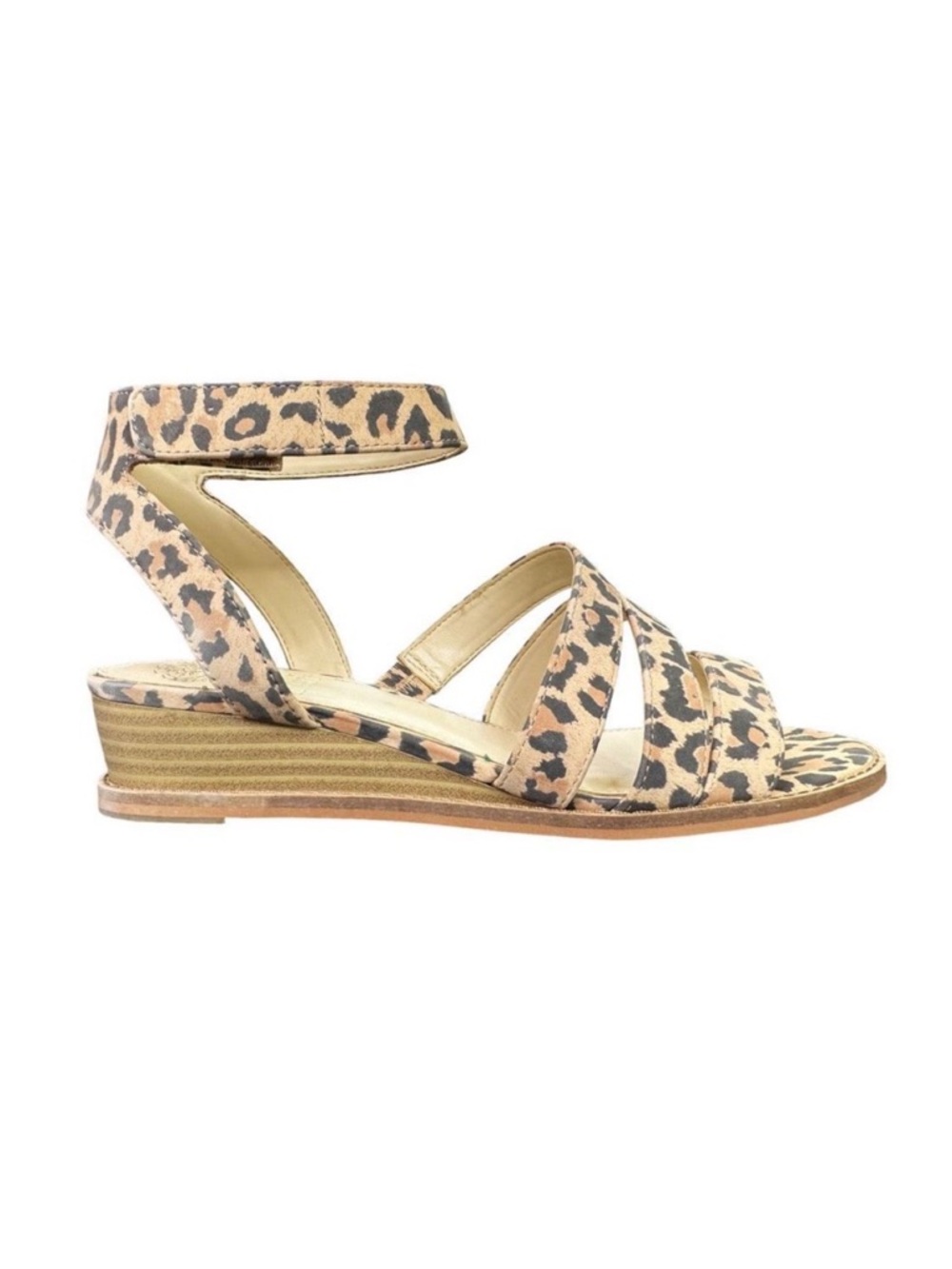 Vince Camuto Rensensa Natural Leopard Leather Demi Wedge Sandals - Size 6